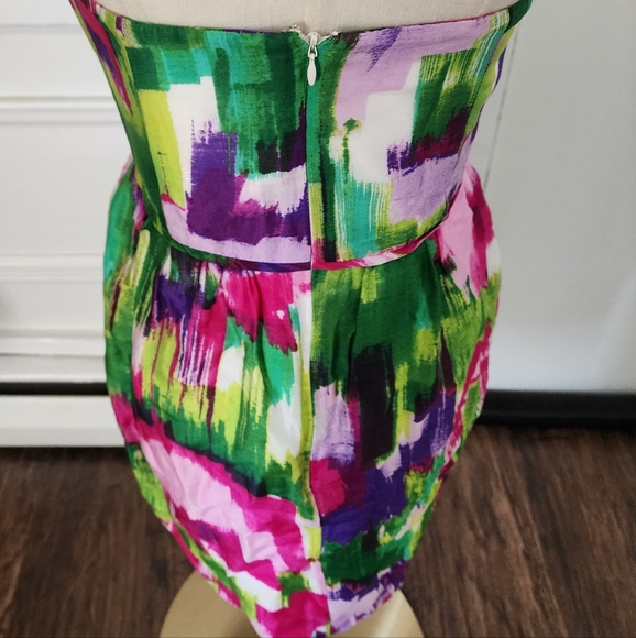 Shoshanna Size 4 Strapless Multicolor Brushstroke Mini Tea Garden Summer Dress - Picture 4 of 12